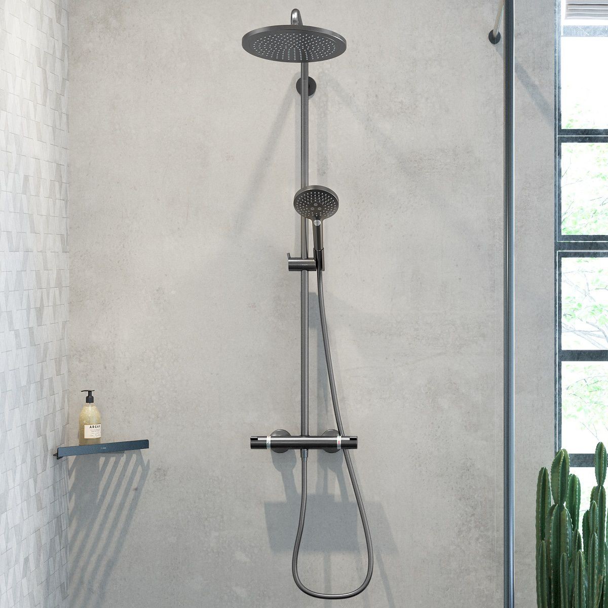 Hansgrohe Raindance Select S sprchový systém Showerpipe 240 s termostatom, 3 prúdy, kartáčovaný čierny chróm, 27633340