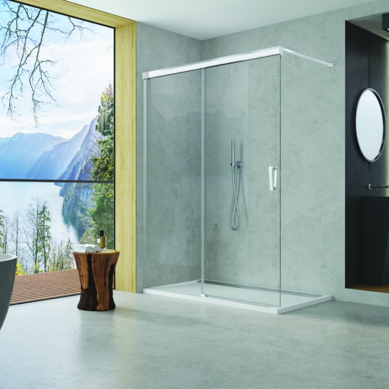 SANSWISS CADURA Walk-In sprchová stena 140 upevnenie vľavo, s posuvnými dverami, aluchróm, číre sklo s AquaPerle CAW2G1405007