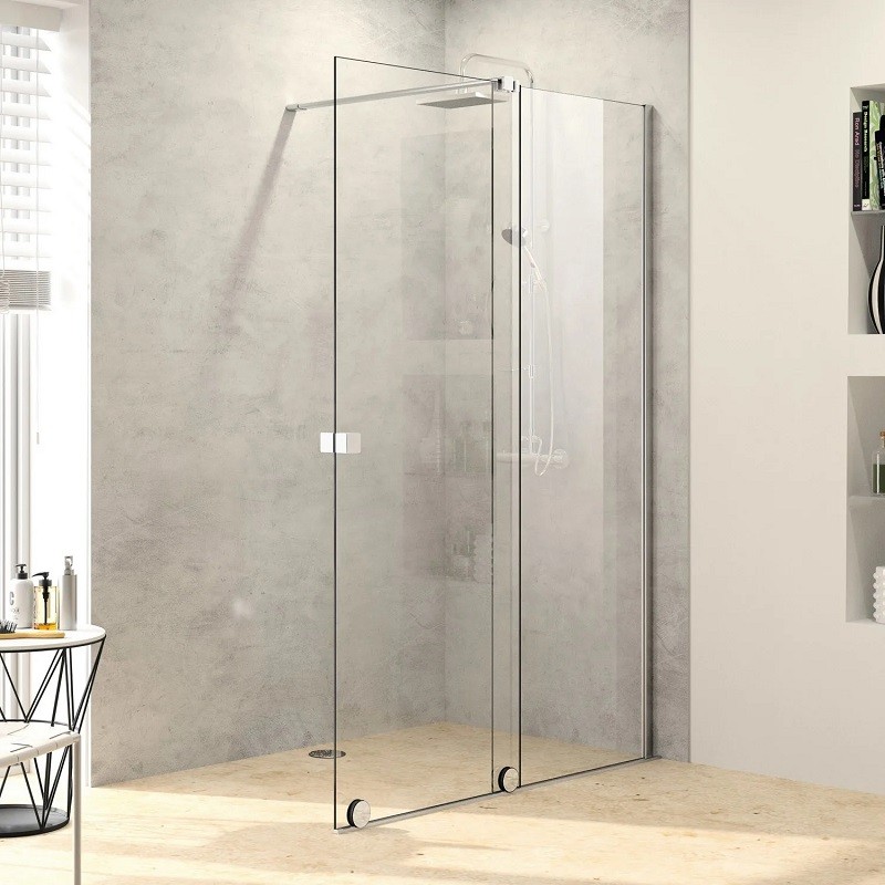 HÜPPE Xtensa Pure Walk-In sprchová stena 180 cm s dverami, upevnenie vpravo, strieborná pololesklá, číre sklo s AntiPlaque AP X