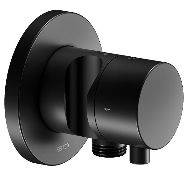 KEUCO Ixmo uzatvárací a prepínací ventil Comfort pod omietku, 2 výstupy, s pripojením a držiakom sprchy, matná čierna 595573712