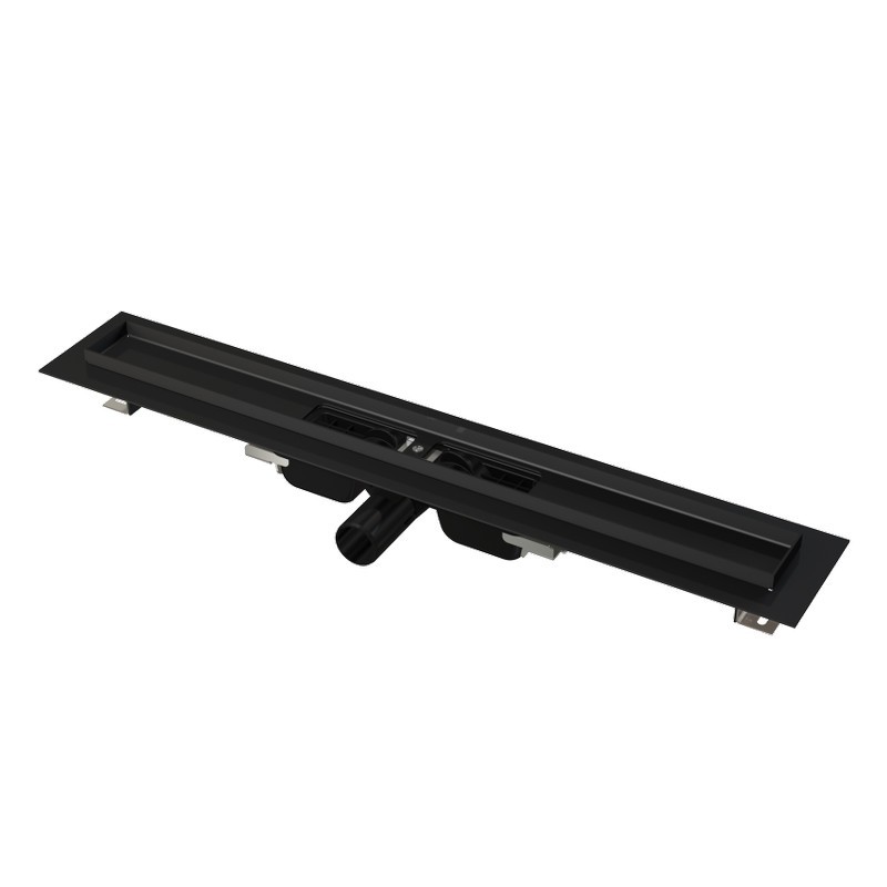 Alca Low - Podlahový žľab 1050 s okrajom pre rošt, čierna matná, APZ101BLACK-1050