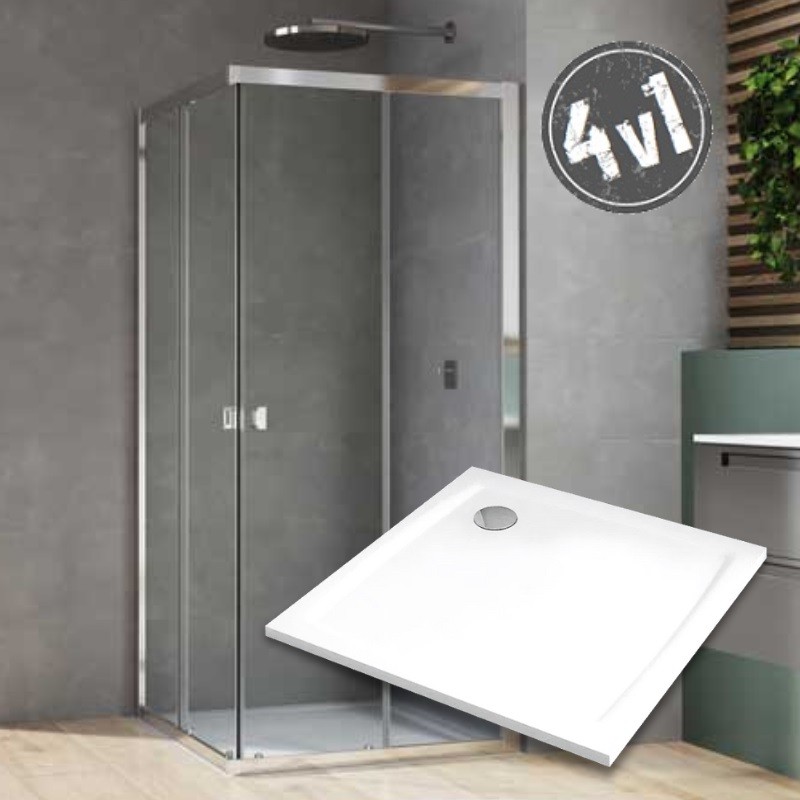 Ronal Arelia SET 4v1 sprchový kút D20SE2 90 x 90cm, 4-uhol + vanička Pro Flat + nohy + sifón D20SE2090SETRA