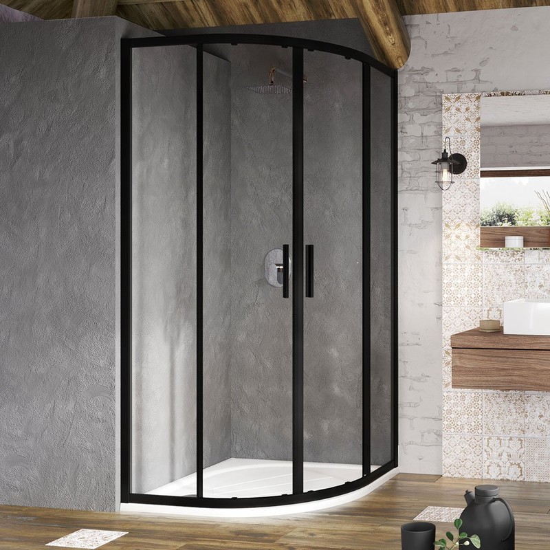 RAVAK Blix Slim sprchový kút štvrťkruh BLSCP4-80, 80 x 80cm, black+Transparent, X3BM40300Z1