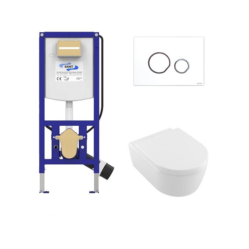 SANIT predstenový modul WC Ineo Plus + WC misa AVENTO s DirectFlush, sedátko SoftClose, tlačítko biele lesklé