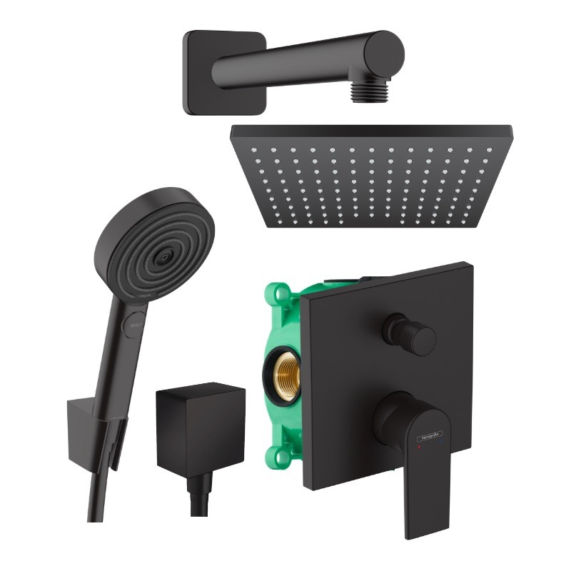 Hansgrohe VERNIS Shape sprchová zostava 26281670 s batériou 71468670 vaň setom 24303670 a prípojka hadice matná čierna 425837