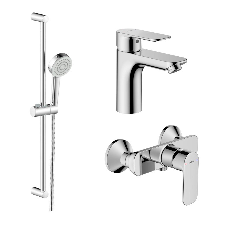 HANSA BASIC batéria sprchová nástenná a batéria umývadlová so sprchovým setom 70cm 459643