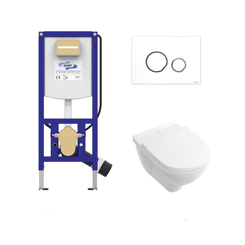 Villeroy & Boch set WC misa O.NOVO s DirectFlush, sedátko SoftClose, predstenový modul WC SANIT Ineo Plus, tlačítko biele leskl