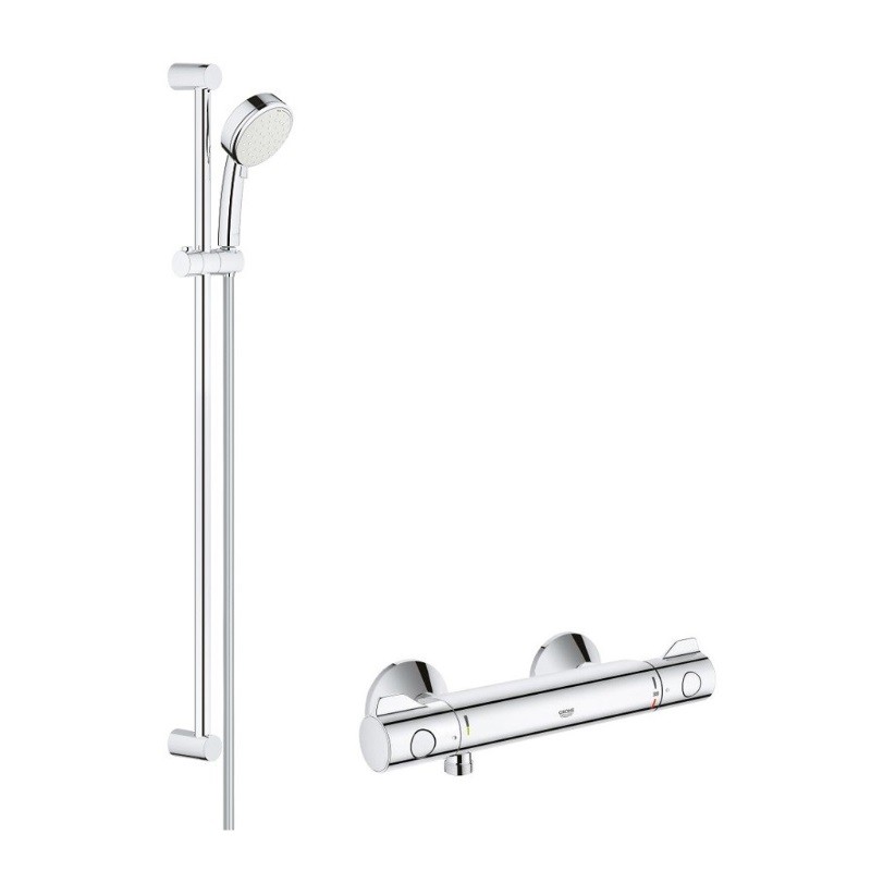 Grohe GROHTHERM 800 nástenný set 2v1, sprchová termostatická batéria GROHTHERM 800 so sprchovým setom 90 cm chróm, 345580SET