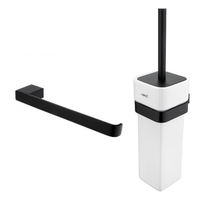 NIMCO KIBO set doplnkov - držiak na uterák 21 cm + kefa WC, čierna matná