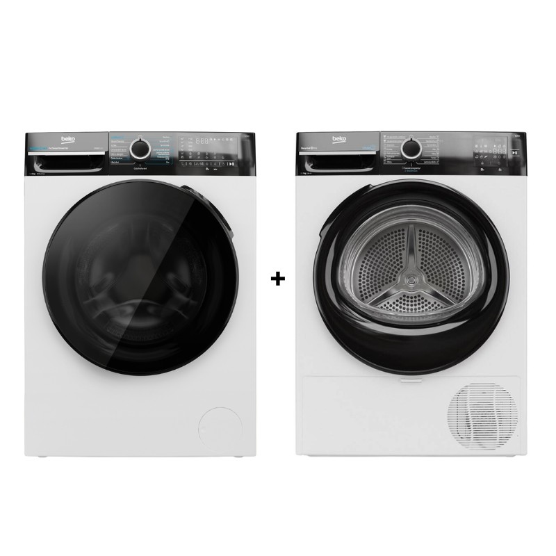 BEKO SET práčka BM3WFU4841WBC ( A, 8kg ) + sušička bielizne BM3T3724WAA