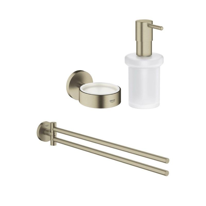 Grohe Essentials SET dávkovač mydla s držiakom + držiak na uteráky kartáčovaný nikel
